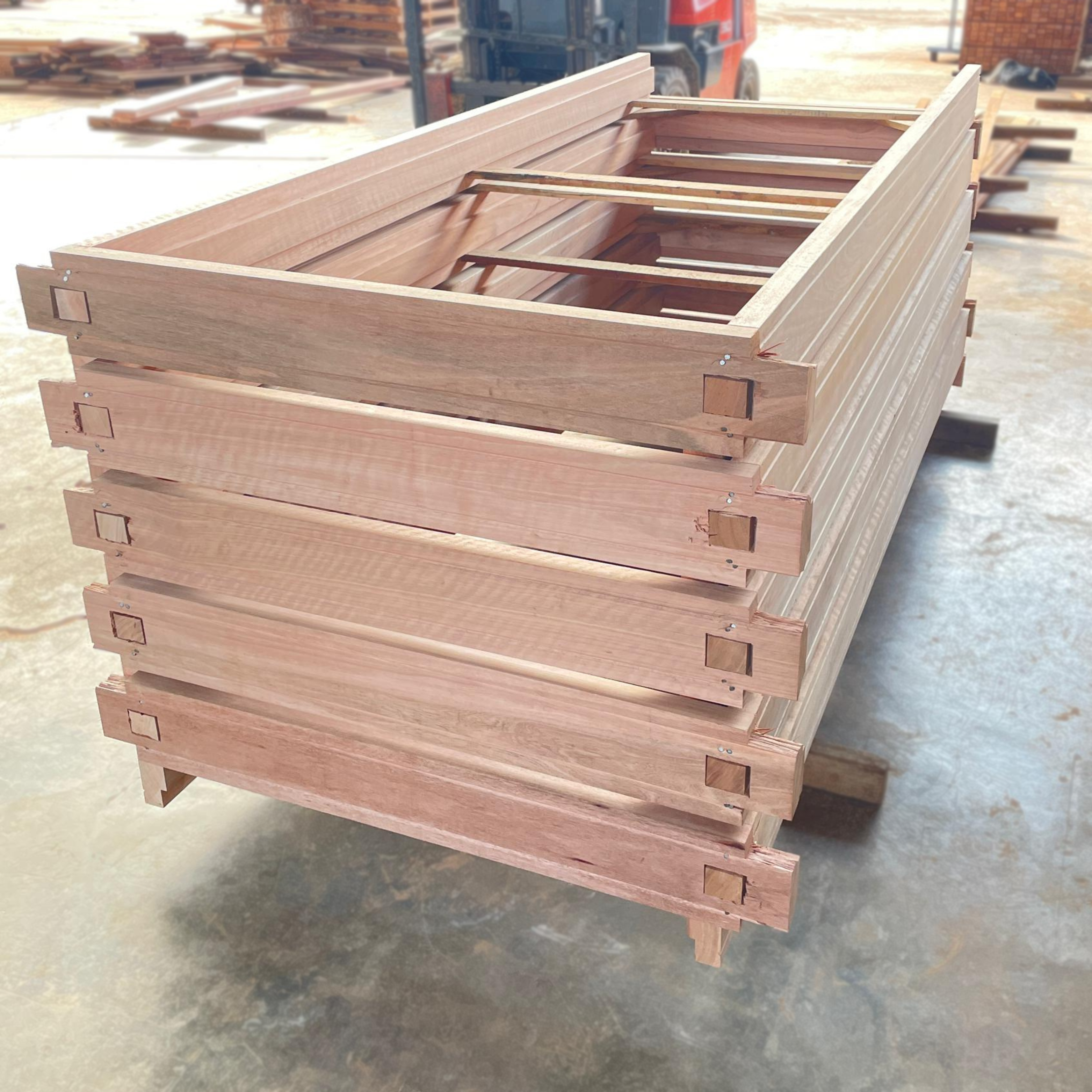 Solid Nyatoh hardwood door frame.